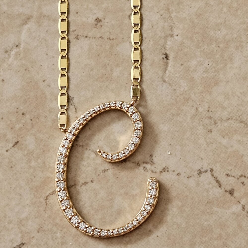 RARE LUXURY LANA JEWELRY DIAMOND 14K GOLD LARGE C INITIAL MALIBU NECKLACE CHAIN